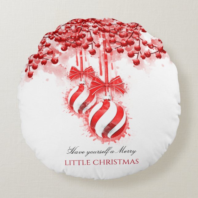 Merry Little kerstWaterverf Splash Rond Kussen (Voorkant)