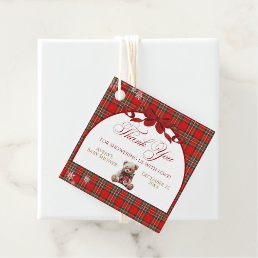 Merry Little Red Bow Christmas Plaid  Bedankjes Labels (In situ)