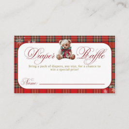 Merry Little Red Bow Christmas Plaid Diaper Raffle Informatiekaartje