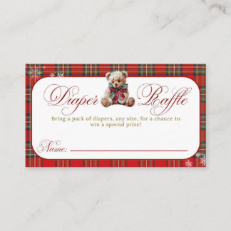 Merry Little Red Bow Christmas Plaid Diaper Raffle Informatiekaartje