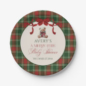 Merry Little Red Bow Christmas Plaid Papieren Bordje (Voorkant)