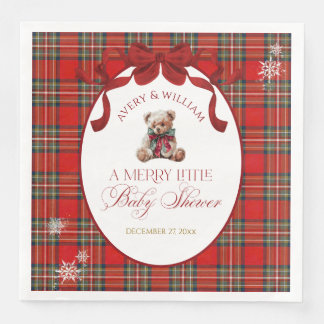 Merry Little Red Bow Christmas Plaid  Servet