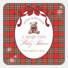 Merry Little Red Bow Christmas Plaid  Vierkante Sticker