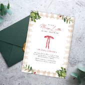 Merry Little Red Bow Gingham Baby Shower Kaart