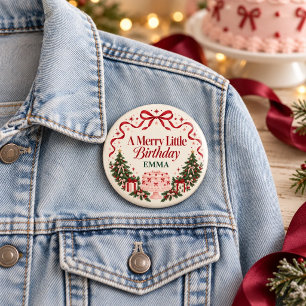 Merry Little Verjaardag Kerstbomen Roze Cake Ronde Button 7,6 Cm