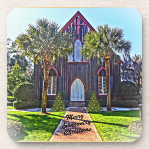 Merry Lowcountry Kerstblauwvintonijn SC Church Bier Onderzetter
