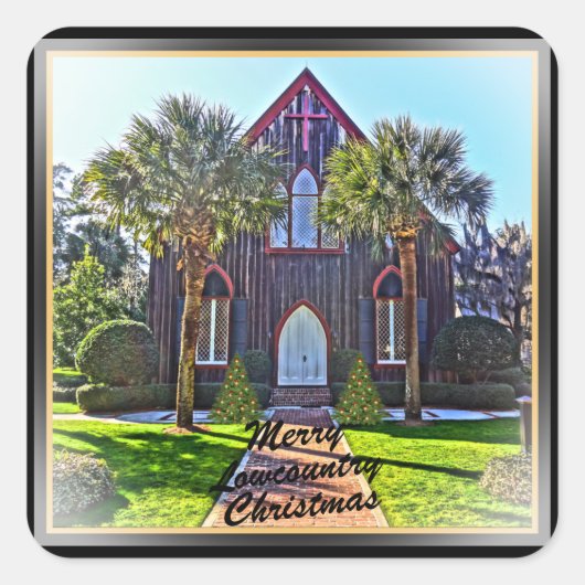 Merry Lowcountry Kerstblauwvintonijn SC Church Vierkante Sticker (Voorkant)