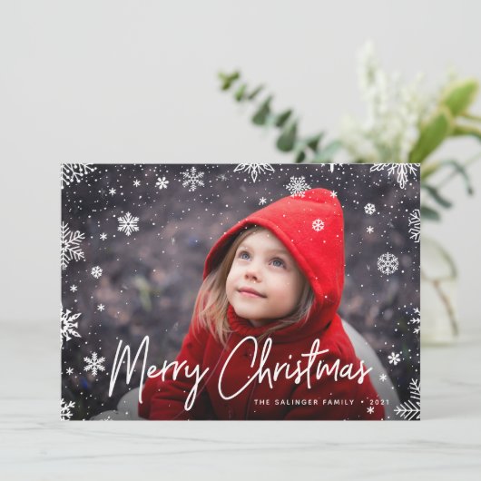 Merry Magic | Snowflake Overlay-out met kerstmis Feestdagenkaart (Staand voorkant)