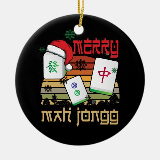 Merry Mah Jong Snowy Christmas Fun-Chinees Joods Keramisch Ornament (Voorkant)