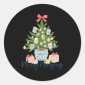 Merry Mahjong Christmas Tree Chinoiserie Holiday Ronde Sticker (Voorkant)