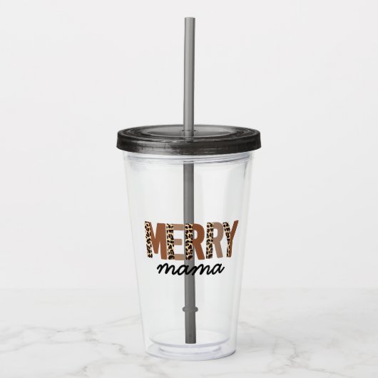 "Merry Mama" Modern kleurenblok Leopard Boho Acryl Drinkbeker (Voorkant)