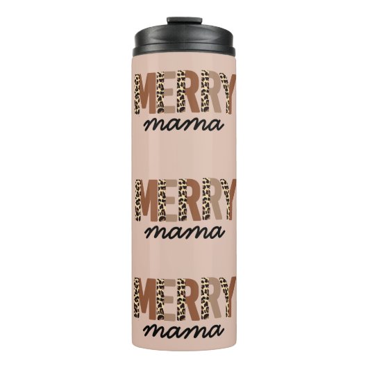"Merry Mama" Modern kleurenblok Leopard Boho Thermosbeker (Voorkant)