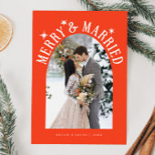 Merry & Married Arch Pas getrouwd Foto Rood Feestdagenkaart