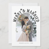 Merry & Married Arch Pas getrouwd Foto Wit Feestdagenkaart (Voorkant)