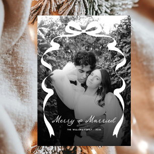 Merry & Married Bow Foto Kerst Passen getrouwd Feestdagenkaart