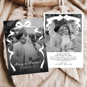 Merry & Married Bow Foto Kerst Passen getrouwd Feestdagenkaart