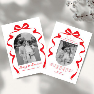 Merry & Married Bow Foto Kerst Passen getrouwd Feestdagenkaart