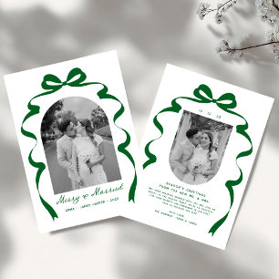 Merry & Married Bow Foto Kerst Passen getrouwd Feestdagenkaart