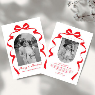 Merry & Married Bow Foto Kerst Passen getrouwd Feestdagenkaart