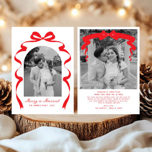 Merry & Married Bow Foto Kerst Passen getrouwd Feestdagenkaart