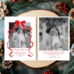 Merry & Married Bow Foto Kerst Passen getrouwd Feestdagenkaart