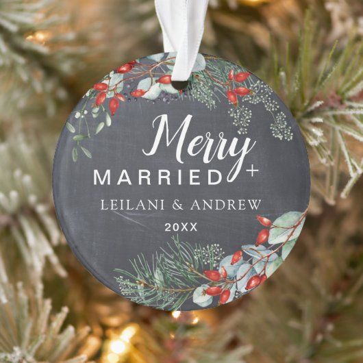 Merry Married Chalkboard Berry Foliage Ornament (Boom)