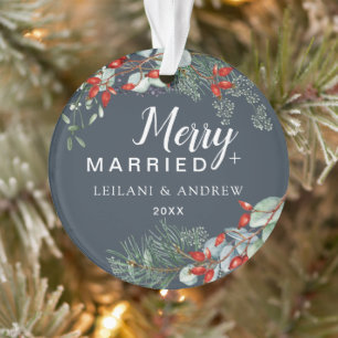 Merry Married Dusty Blue Berry Ornament