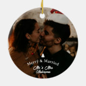 Merry & Married First Christmas-scriptfoto Keramisch Ornament (Achterkant)