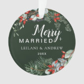 Merry Married Holly Greenery Christmas Green Ornament (voorkant)
