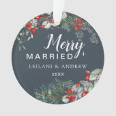Merry Married Holly Greenery Christmas Grey Ornament (voorkant)