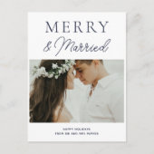 Merry Married Modern Blue Script-foto Kerstmis Feestdagenkaart (Voorkant)