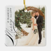 Merry Married Mr. en Mrs Vertical Photo Snowflake Keramisch Ornament (Voorkant)