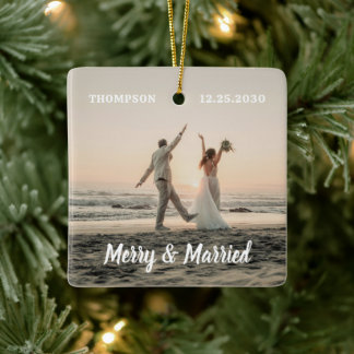 Merry & Married Pas getrouwd Paar Foto Kerst Keramisch Ornament