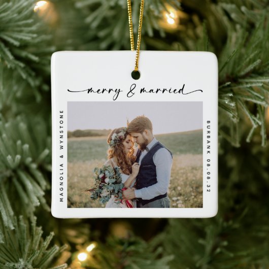 Merry & Married Photo Passen getrouwd Keepomwille Keramisch Ornament (Boom)