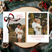 Merry & Married Script Photo Christmas Tartan Bow Feestdagenkaart