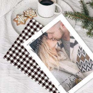 Merry & Married Script Plaid Foto Kerst Kaart