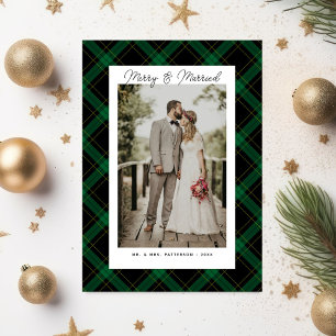 Merry & Married Tartan Plaid Kerstfoto Feestdagenkaart