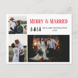 Merry & Married Wedding Couple Multi Foto Feestdagenkaart