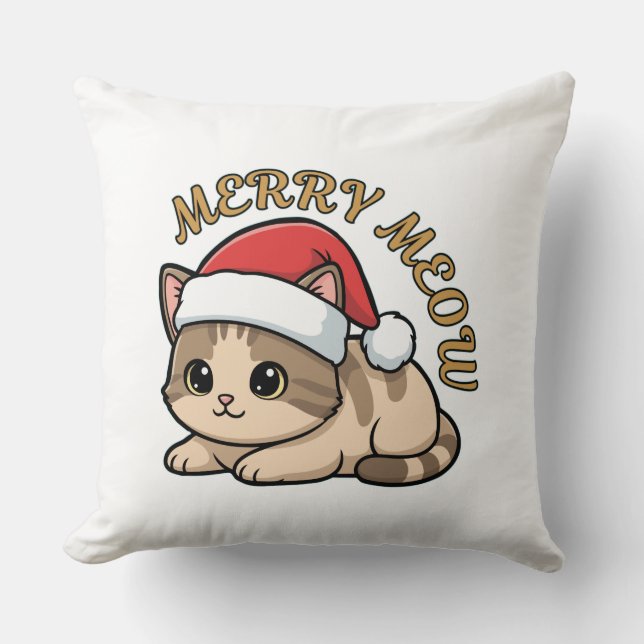 Merry Meow – Coussin de Noël jetable pour chat fes (Recto)