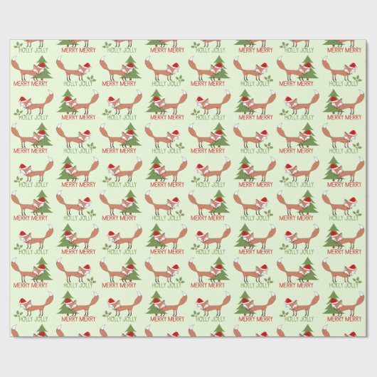 Merry Merry Holly Jolly Illustrated Fox Cadeaupapier (Vlak)