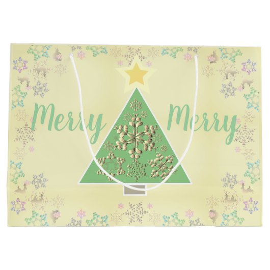 "Merry Merry" kerstboom en sneeuwvlokken Groot Cadeauzakje (Achterkant)