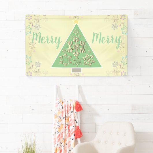 "Merry Merry" kerstboom en sneeuwvlokken Spandoek (Insitu)