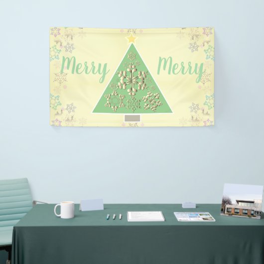 "Merry Merry" kerstboom en sneeuwvlokken Spandoek (Beurs)