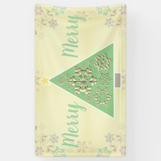 "Merry Merry" kerstboom en sneeuwvlokken Spandoek (Verticaal)