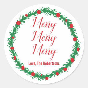 Merry Merry Merry Labels, Gift Labels, Kerstmis Ronde Sticker