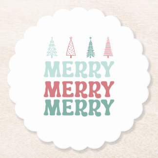 Merry Merry Merry met Pastelkleurige Boho Kerstbom Kartonnen Onderzetters