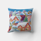 Merry, met sneeuw bedekte nieuwjaarshuizen kussen (Achterkant)