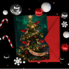 Merry Mischief – Christmas Dragons in the Tree Kaart