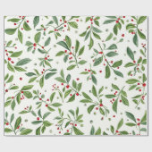 Merry Mistletoe Red Berry White Watercolor Cadeaupapier (Vlak)