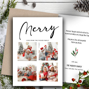 MERRY Modern Black Script Chic Minimalist Photo Feestdagen Kaart
